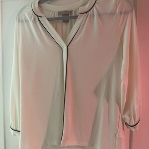 Elegant White Blouse with Black Trim